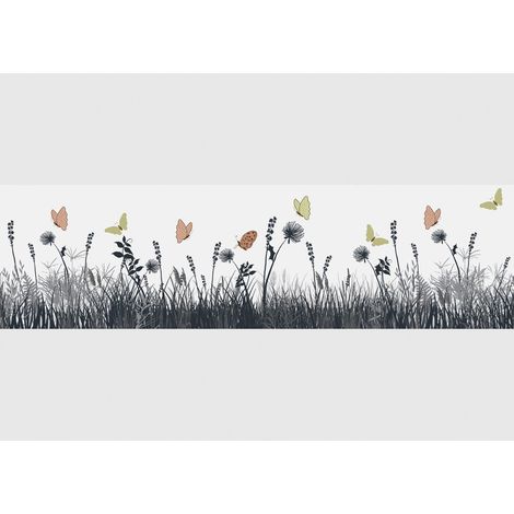 Frise autocollante silhouette de prairie avec papillons multicolores – Vinyle auto-adhésif – Longueur 500cm – Largeur 13.8cm – Ag Art