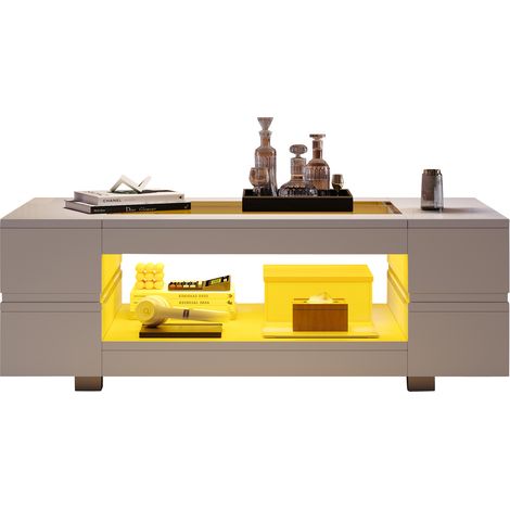 CHICFURN Tavolino da salotto LED 100x50x35 cm bianco con vetro temperato (1/5)