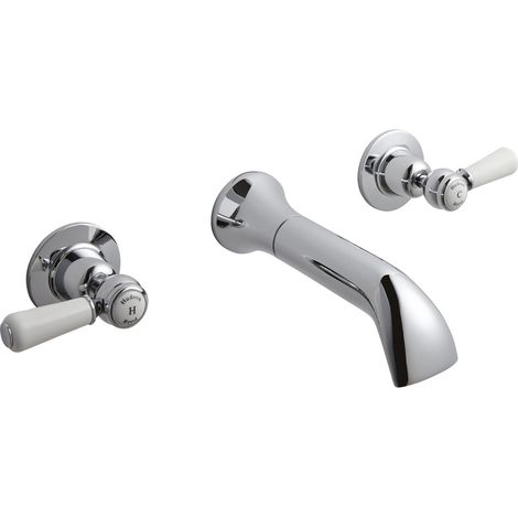 Old London Topaz White Lever Chrome Wall Mounted Bath Spout and Stop Taps with Dome Collar - BC309DL (1/2)