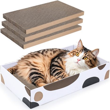 Gratte-chat en carton 3 en 1 avec boîte de rangement pour chat, griffoir réversible durable pour chat, salon et lit de repos pour animaux domestiques