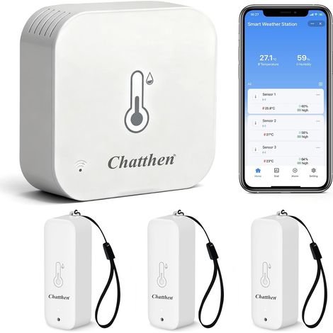 Thermomètre Connecté, WiFi Hygrometre Interieur Thermomètre Extérieur, Portée de 150m, Exportation de Données et étalonnage , 3 Capteurs et 1 Station de Base, Compatibles Avec (1/5)