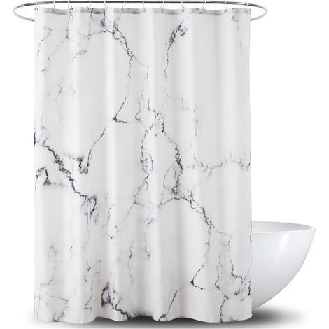 Fabric shower curtain - Waterproof with reinforced hem - Washable - Marble-effect polyester, 180 x 180 cm (1/4)