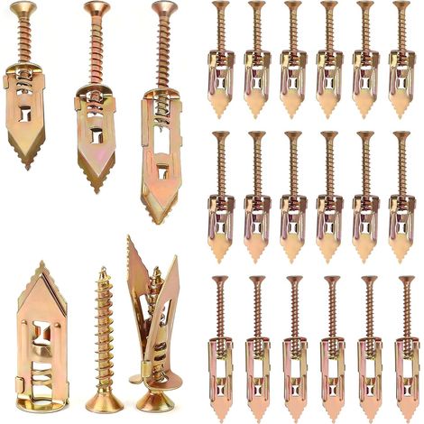 Lot de 60 Chevilles Placo avec Vis, Vis Autoforeuse Métal pour Cloison Sèche et Plaque de Plâtre, 3 Tailles En Acier, Fixation Stable Sans Perçage pour Miroir, Cadre, Étagère (1/5)