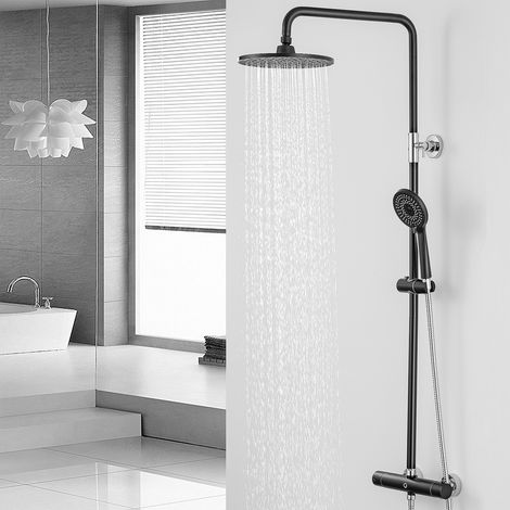 CECIPA 38 °C Colonne Doccia Termostatiche - Set Doccia Termostatico con Doccetta e Miscelatore Doccia, Regolabile in Altezza 930MM - 1270MM (Nero+Cromo) (1/5)