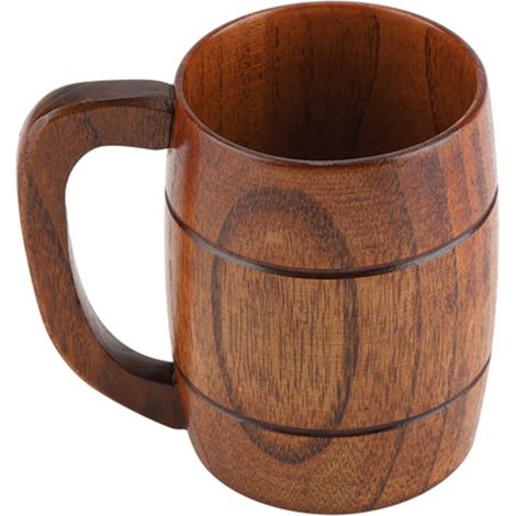 Retro-Naturholzbecher, großes Fassungsvermögen, klassische Teetasse aus Holz mit Henkel zum Trinken (1/5)