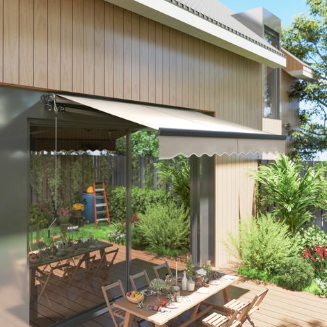 Store Électrique Rétractable avec Manivelle, Inclinaison Réglable et Protection UV pour Jardin Terrasse 296x250 cm Crème (1/5)