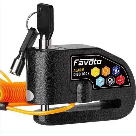 Antivol Moto Bloque Disque Bloc Disque avec Alarme de 110dB Disc Lock Scooter Vélo, 2 Clés/1 Clé en L/Piles de Rechange/Câble de Rappel 7mm Epaisseur Disque de Frein Cadenas VTT Noir,de (1/4)