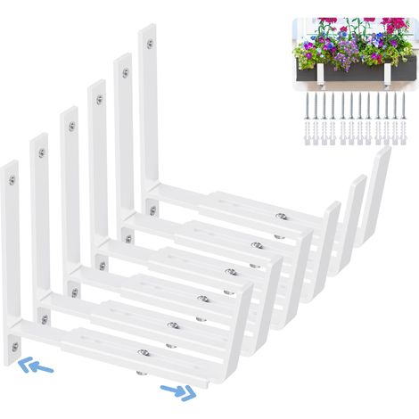 Lot de 6 supports de jardinière réglables (15,2 à 31,8 cm) - Supports universels pour jardinière de fenêtre - Crochet de montage mural en métal robuste pour balcon, clôture, terrasse et jardin (1/5)