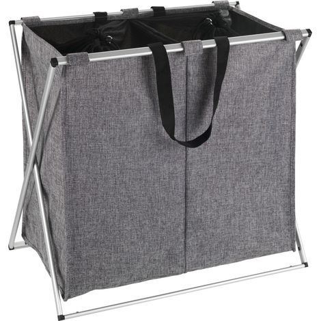 WENKO Wäschesammler Duo Grau meliert, Wäschekorb, 120 l, Grau, Polyester grau, Aluminium aluminium, Polyester schwarz (1/5)