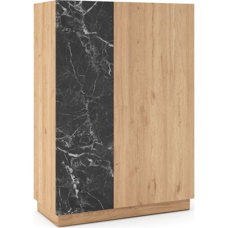 AUREN - Commode 2 portes 90 cm en mélamine - Chêne clair