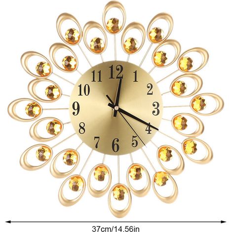 Horloge murale élégante en fer forgé de style européen, ornée de strass en forme de fleur, pour le salon et la chambre, horloge murale silencieuse en métal (1/5)