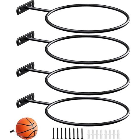 Rack Murale Pour Ballons - En Fer Noir - Support de Stockage Universel pour Ballon de Basket Football Volley-Ball - 4 Pièces (1/3)