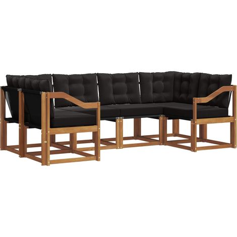 Outdoor Sofa Set with Cushion 6 pcs Natural and Black vidaXL