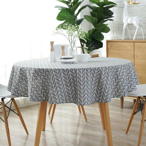 Nappe ronde de style nordique simple pour table ronde, en coton anti-poussière (1/4)