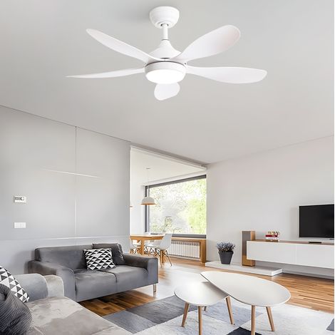 Ventilador de techo de 107 cm con luz LED, mando a distancia, motor DC reversible, 6 velocidades, blanco. (1/5)