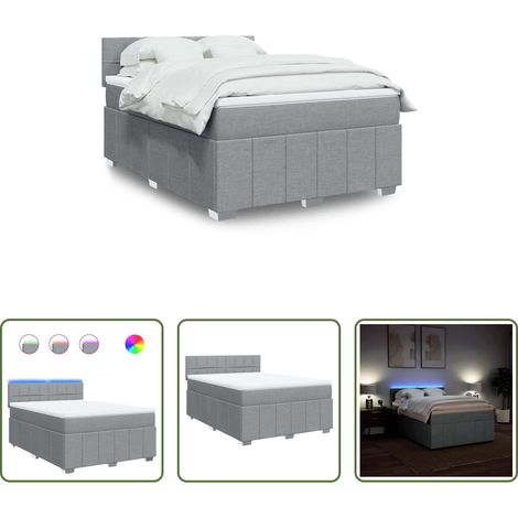 vidaXL LED-Beleuchtung - Boxspringbett mit Matratze Hellgrau 140x200 cm Stoff (1/5)