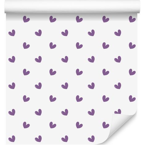 Carta da parati a forma di cuore, bianca, viola, grigio chiaro e lavanda, 50x1000 cm (1/5)