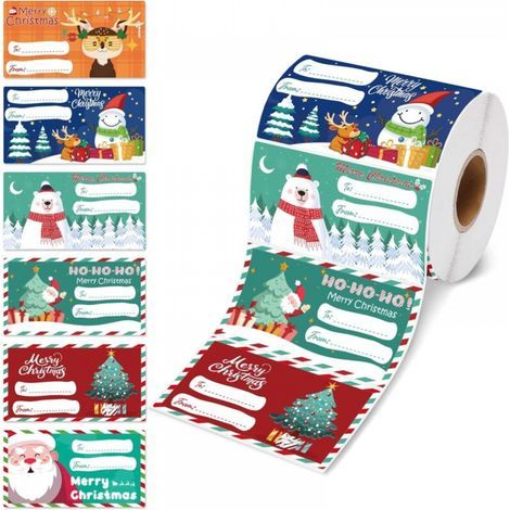 Étiquettes cadeaux de Noël colorées 2,95  1,6 pouces 1 rouleau 240 autocollants Étiquettes cadeaux de Noël Papier d'emballage de Noël ZB99 (1/5)