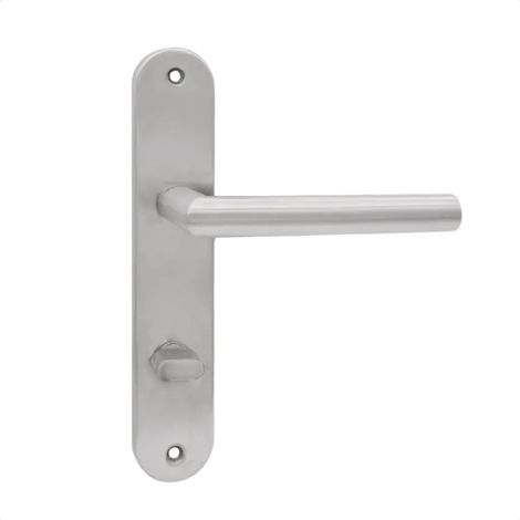Poignée de porte DOMINO 78 leviers pour WC/salle de bain Quincaillerie pour portes de WC/salle de bain (gauche et droite) Forme en L Quincaillerie en acier inoxydable Poignée à levier argentée ST (1/5)