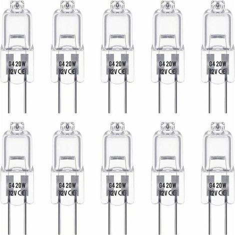 Ampoule halogène G4 12V 20W Blanc chaud 3000K, luminosité 350LM, gradable, durée de vie 2000 heures, paquet de 10 pièces pour éclairage domestique et décoratif (1/5)
