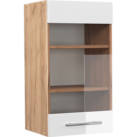 Mobile da cucina in vetro Fame-Line, Bianco lucido, 40 cm, Vicco