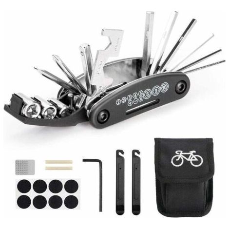Bicycle Multi-Tool, 16 in 1 Tools for Bicycle Portable Tool Bag with Chain Tool and Tire Correction Lever, Self-Adhesive Bike Patch, etc. (1/4)