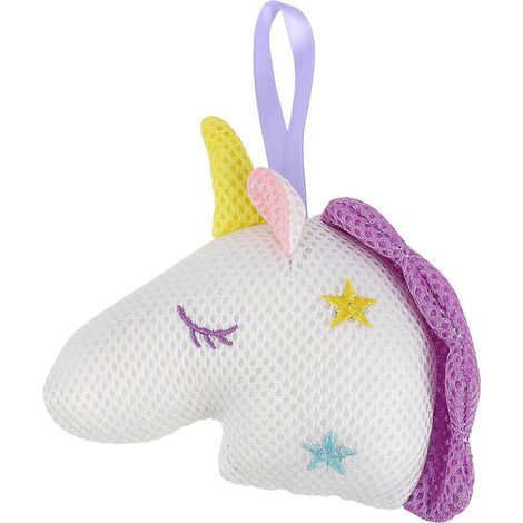 Einhorn-Badeschwamm mit Cartoon-Motiv, Peeling-Duschball zur Hautberuhigung (Weiß) – 16 x 15 cm – Weiß (1/4)