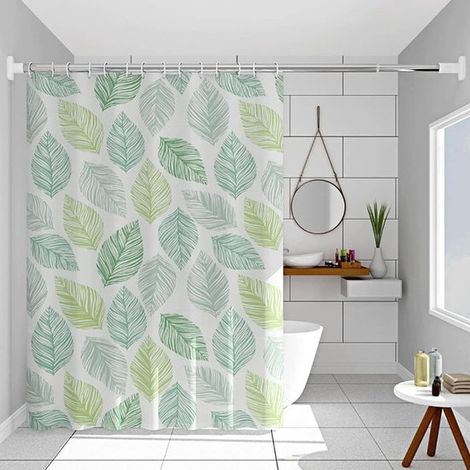 Rideau de douche extra-long en PEVA, imperméable et résistant à la moisissure, motif feuilles vertes, 180 x 180 cm (1/5)