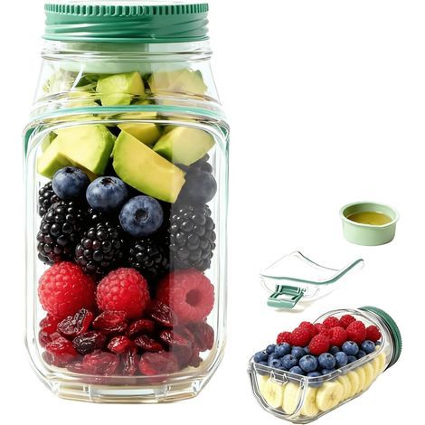 Salade Pod Mason Jar Side Open - Bocs à salade à couche verticale étanche avec contenants de dressing intégrés, contenants de déjeuner réutilisables et portables (1/5)