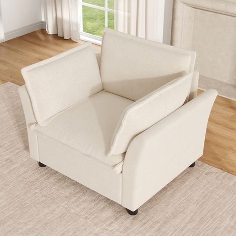 Poltrona da Salotto in Ciniglia, con Braccioli, Cuscini Lombari e Schienale, Seduta Ampia, Beige (1/5)