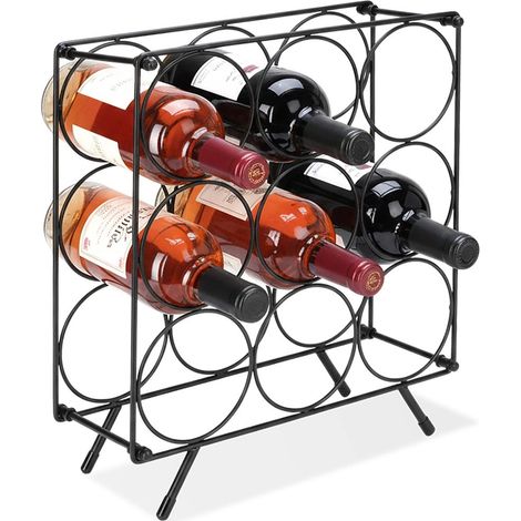 Casier à vin en métal noir - Peut contenir 9 bouteilles, durable