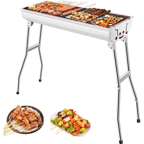 Gril BBQ, Design Portable, Cuisine Polyvalente, argent (1/2)