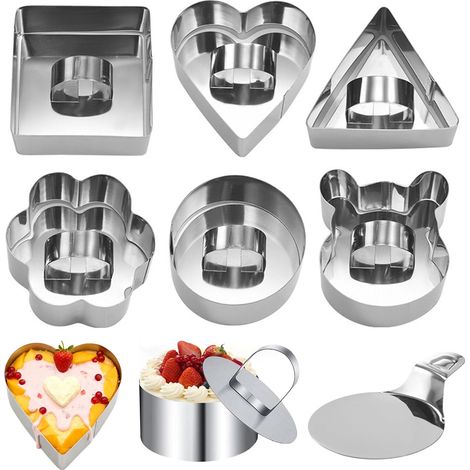 6 Pièce Cercle Patisserie, Petits Anneaux à Dessert, Anneaux à Dessert de 8 cm, Emporte-Pièces Ronds avec Poussoir, Avec 1 Pelle pour La Fabrication de Gâteaux en Mousse, Pudding et Biscuits(B) (1/5)