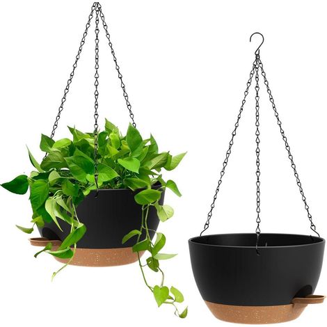 2er-Set Selbstbewässernde Hängeampeln 25cm Schwarz/Braun für Innen & Außen (1/5)
