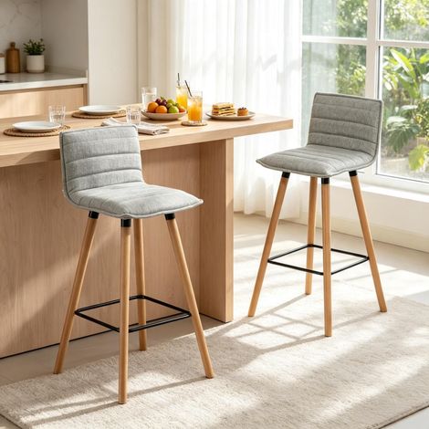 Juego de 2 taburetes de bar cómodos, con asiento acolchado, respaldo integrado y reposapiés para cocina y mostrador (solo incluye 2 taburetes). (1/5)