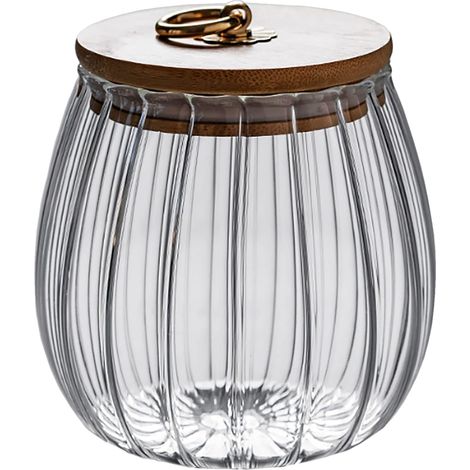 Bocal En Verre - 600 ml - Hermetique - Pour CafÉ Grains ThÉ Bonbons - Couvercle En Bambou - Poignée MÉtallique (1/5)