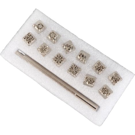 Juego de 12 piezas de herramientas para perforar de la dinastía Tang, con diseño floral y sello para cuero vegetal (1 mango).