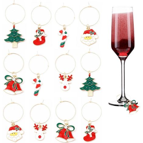 12 Marqueurs de Verres Noël, Charms pour Verres à Pied, Décoration Festive pour Fêtes (1/5)