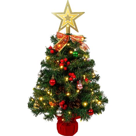 Mini Sapin de Noël 2 Pieds, 60 cm Sapin de Noël pré-éclairé de Table avec étoile de cime et Jupe de Sapin, pour décoration de Noël, Maison, Cuisine, Table à Manger (1/3)