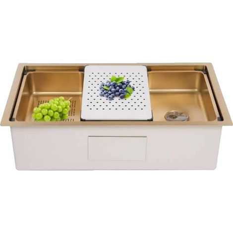 Évier de cuisine, matériau en acier inoxydable 304, dimensions 76cm x 45,8cm, compatibilité sous plan, ouverture de drainage 11cm, style à cuve unique (1/5)