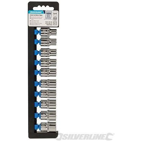 Set 10 Inserti Metrici Bi-Esagonali in Acciaio Chiave a Bussola 1/2" Silverline