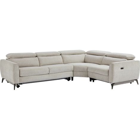 Canapé d'angle droit convertible relax électrique en tissu chenille beige KOBIBRA (1/5)