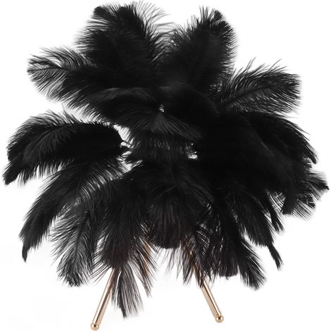 Lampe de table en plumes d'autruche rechargeable USB, lampe de bureau avec trépied doré, 40 plumes artificielles noires pour la chambre à coucher