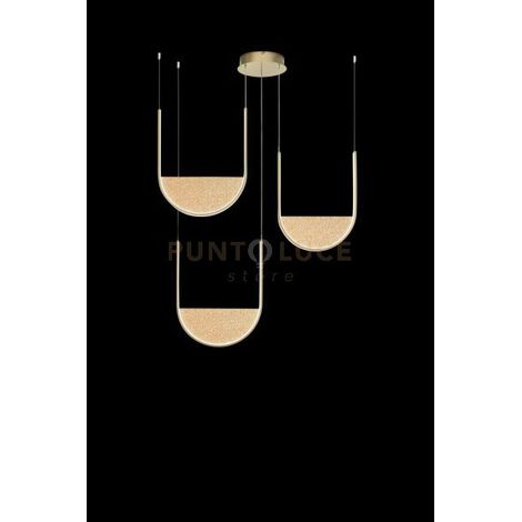 SOSPENSIONE LOTUS 3 ORO CON VETRO AMBRA L.40+40+36CM LED 3000K 4200LM 70W DIMMERABILE