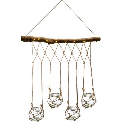 Set 4 Soliflores en Verre avec Suspension corde et Bois de sapin avec éclairage LED - Atmosphera (1/5)
