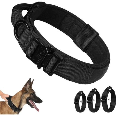 Tactical dog collar with control handle and metal buckle, adjustable, suitable for dogs of all sizes as well as for special working dogs (L) (1/5)