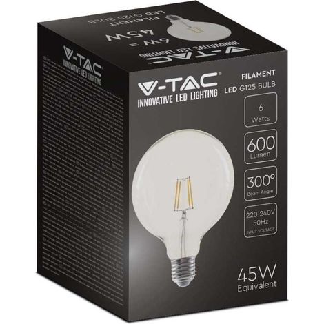 V-TAC VT-1983 Lampadina led Globo 6W trasparente filamento E27 G125 luce bianco caldo 3000K - 214304 (1/5)