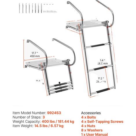 Escalera para botes, de acero inoxidable, capacidad de 181 kg (400 lb), 3 peldaños (1/2)