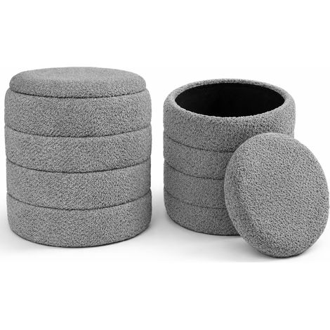 Set 2 Pouf Contenitori Rivestimento Bounclè Grigio Seduta Imbottita Ergonomica