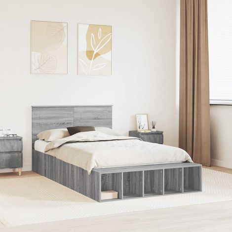 Bettrahmen mit Regal Graues Sonoma 120 x 200 cm Holzwerkstoff